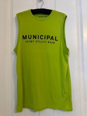Municipal Sleeveless Sport Tank — Neon Lime. Size L.  Polyester/Cotton